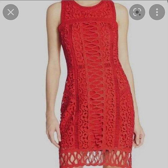 Greylin Red Inset Lace sheath Dress sz XS - Picture 2 of 12